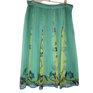 Coldwater Creek sheer green blue and yellow floral pleat skirt Size PM